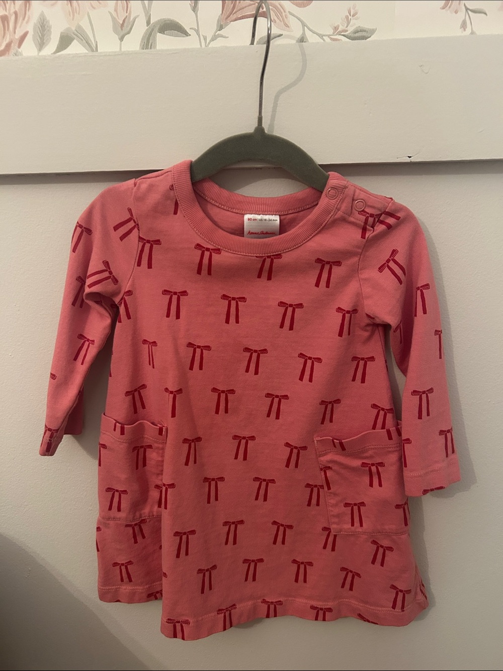 Hanna Andersson Pink Bow-Print Long Sleeve Dress Top